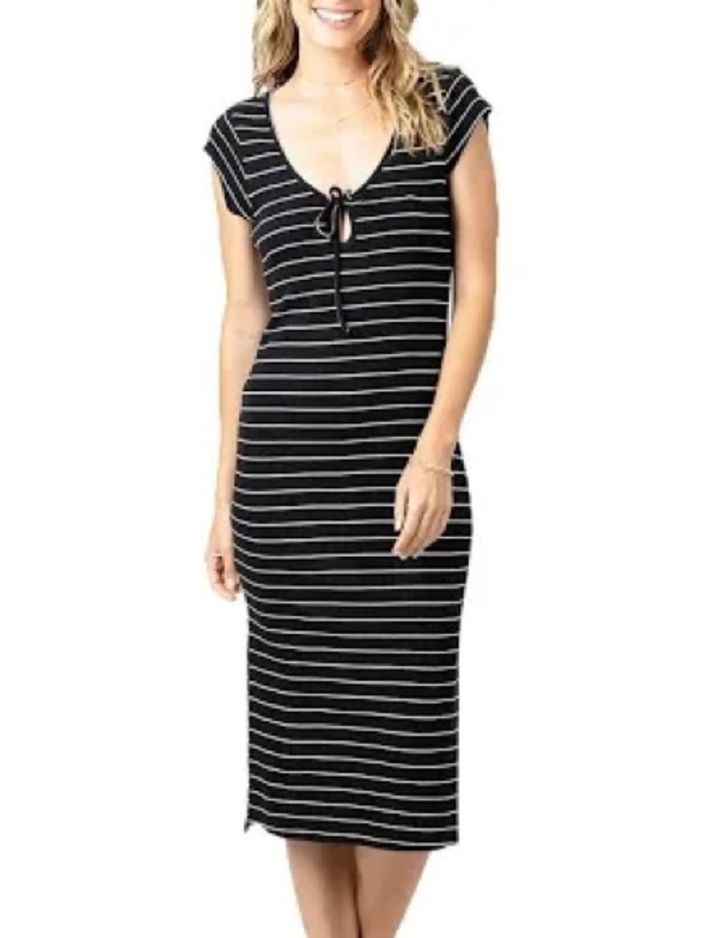 Rip Curl Black and White Striped Keyhole Midi Dress